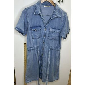 Girl Speed Limit‎ MPH Button Down Denim Dress Waist Tie